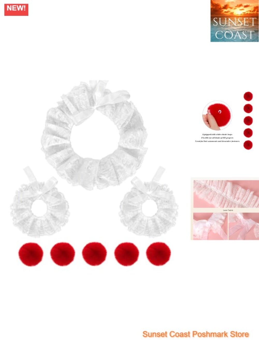 Clown Costume Accessories Set Lace Neck Ruffle Collar Wrist Cuffs